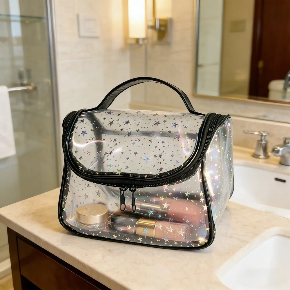 New Transparent Star Cosmetic Bag Waterproof Large Capacity PVC Toiletry Bag Double Zipper PVC Makeup Organizer For Travel
