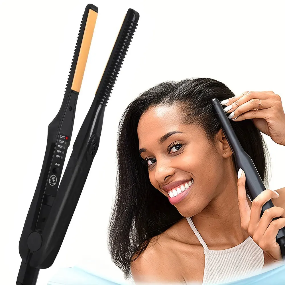 Small Flat Iron for Short Hair Mini Hair Straightener Fast Heat Up 3/10 Inch Beard Straightening Iron Ceramic Hair Curler