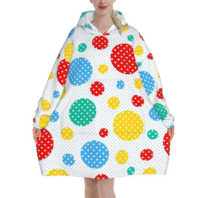 Colorful Scattered Dots Oversized Blanket Hoodie Personalized Wearable Pullover Sweatshirt Women Soft Warm Hooded Blanket Gift