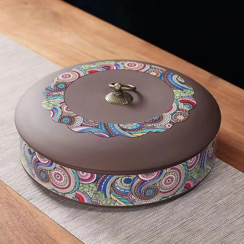 Retro Purple Clay Tea Tanks Round Double-layer Tea Cans Large Capacity Food Cookies Storage Box Dried Fruit Jars Tea Canister