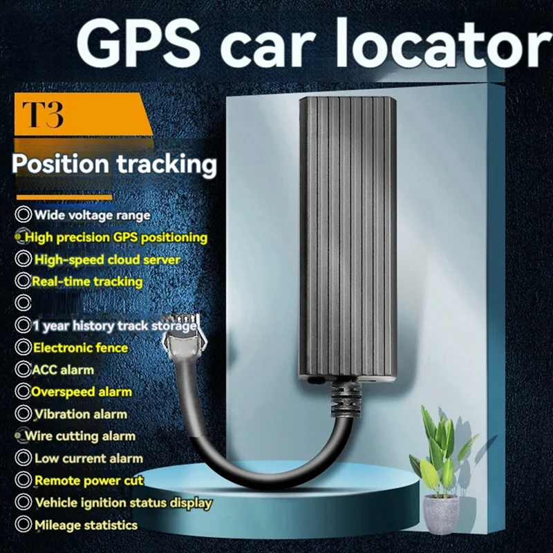 T3 Car GPS Tracker 9-100V Wide Voltage Built-In Antenna Vibration Alarm System Real-Time Anti-Theft GPS Tracking