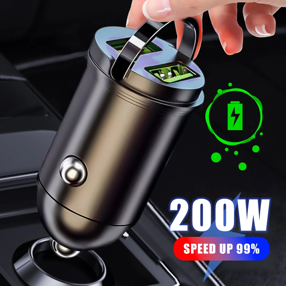 100W Mini Car Charger Double USB Lighter Fast Charging WARP Flash Charging USB TypeC Car Phone Charger Auto Interior Accessories