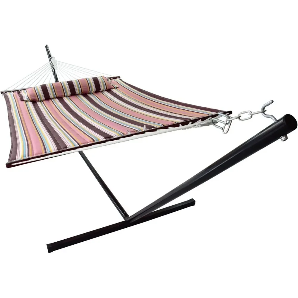 

2-Person Stylish Hammock with Stand- 53" Large Cotton Heavy Duty 450lbs Portable Hammock for Garden Patio Outdoor Camping