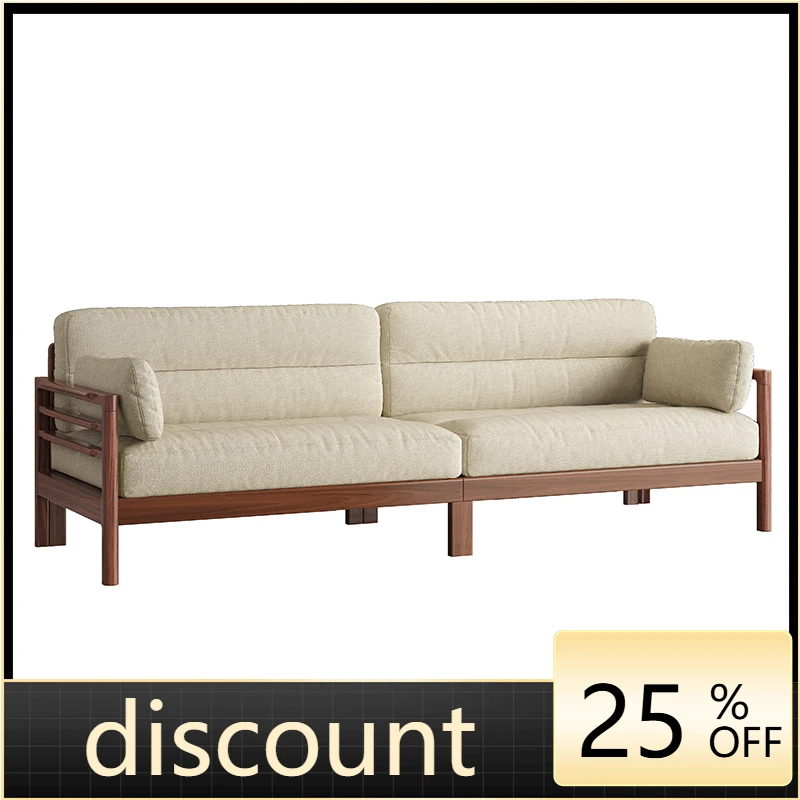 LMM new Chinese-style all-solid wood sofa living room straight row small apartment winter and summer dual-purpose sofa