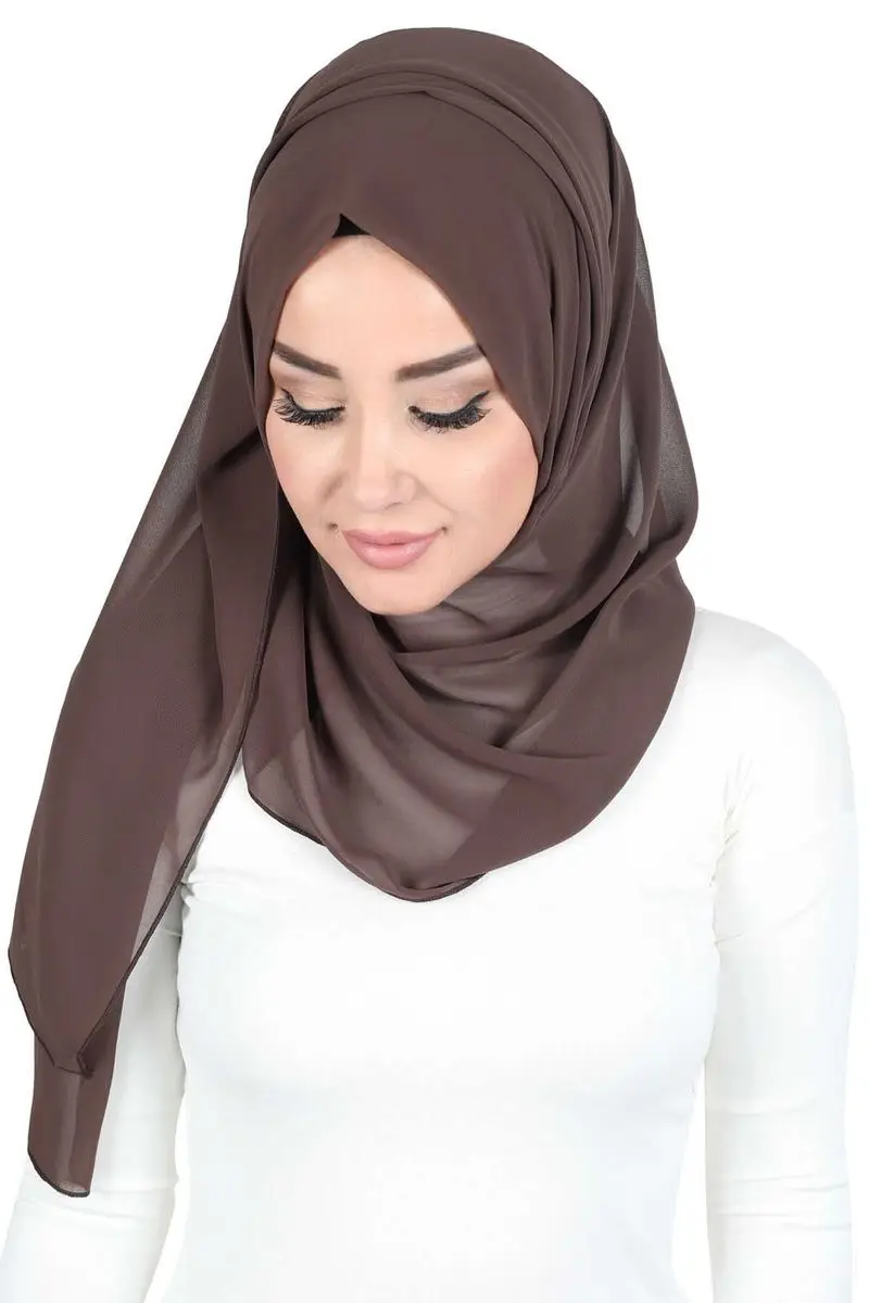 Rectangular classic chiffon shawl brown