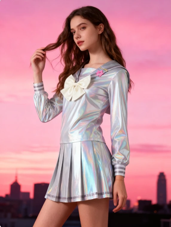 أزياء كانجيل جيم المحتاجة للفتيات ذات الجرعة الزائدة التأثيرية للفتيات في الحرم الجامعي اليومي JK زي جلد الليزر والشعر المستعار مجموعة كاملة من الزي الهزلي #3