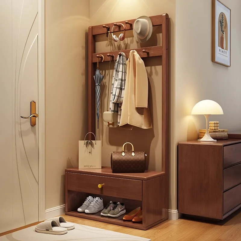 Solid wood hanger shoe change stool integrated clothes and hats floor-to-ceiling home entry you can sit in the porch after