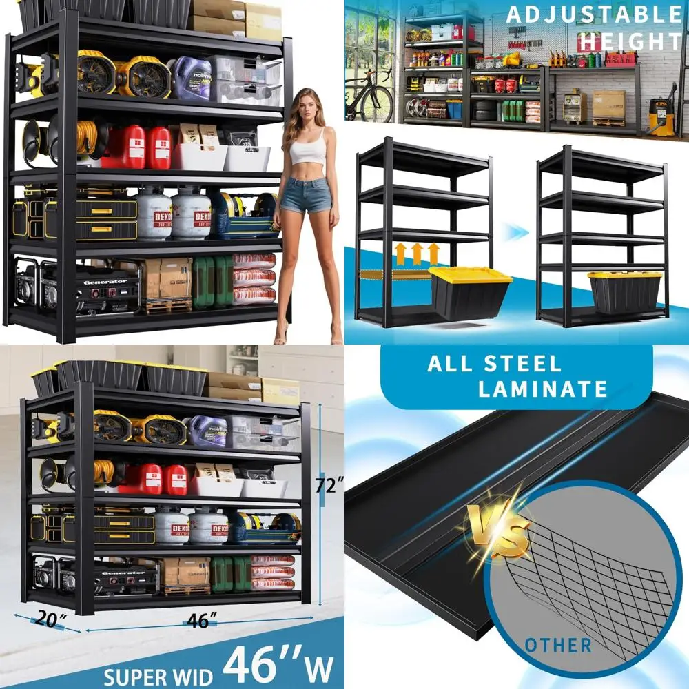 رف تخزين معدني صناعي عالي التحمل مكون من 5 طبقات - وحدة رفوف قابلة للتعديل 72 ساعة × 46 وات للمرافق، تدعم 3000 رطل