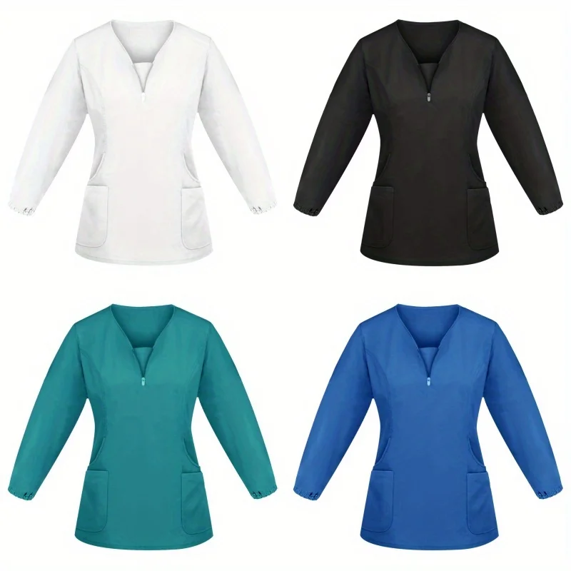 

2025 New Nursing Home Work Clothes Women's Long Sleeve Doctor Nurse Work Clothes Collar Zipper Long Sleeve Clothes