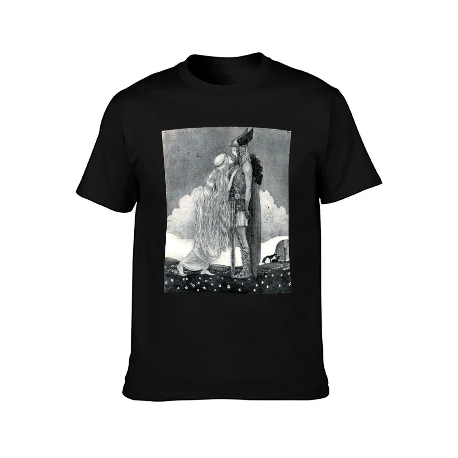 Freya and Svipdag - John Bauer T-Shirt Vintage Print Crew Neck Tee T-Shirt