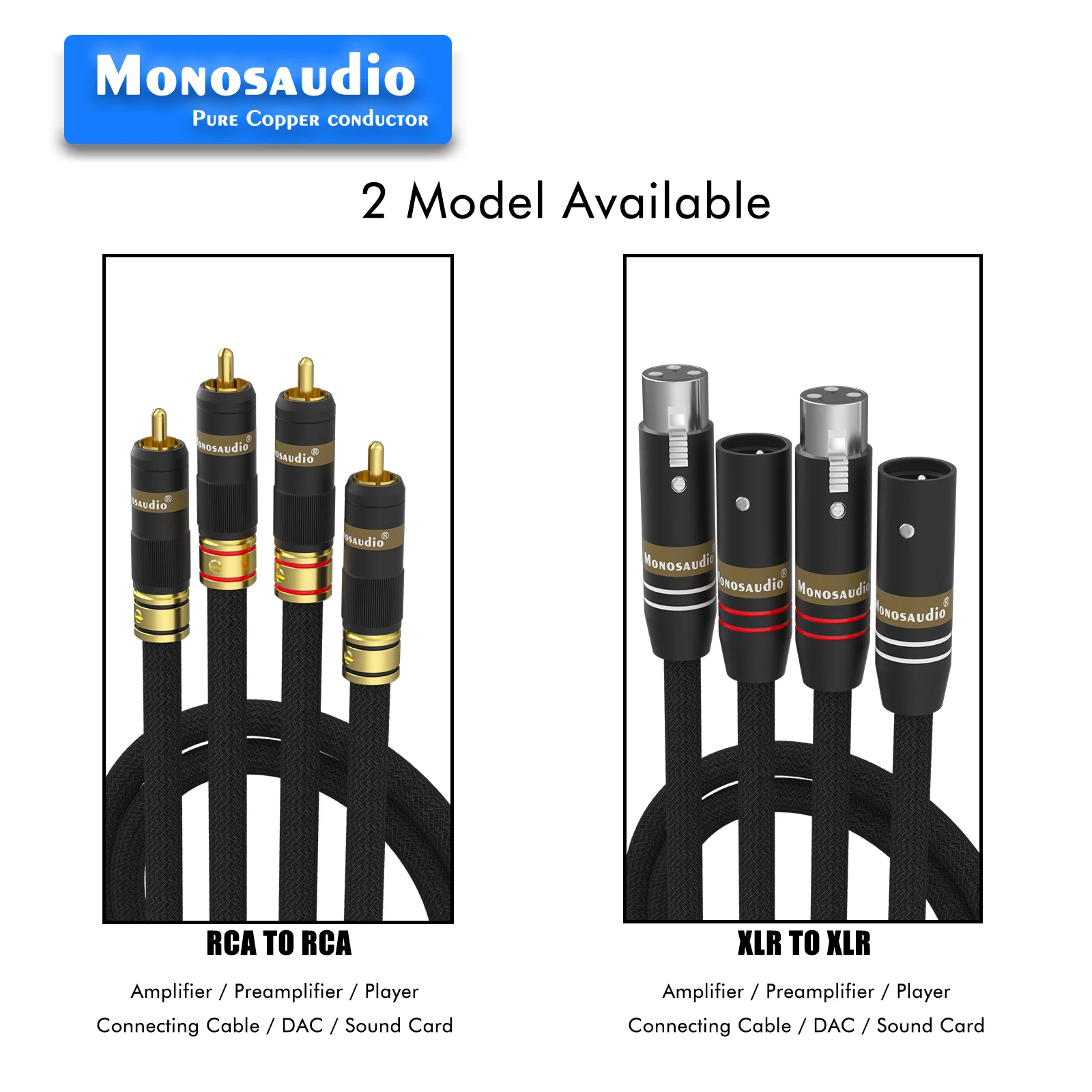 

Monosaudio A201R2G 5N Multiple OFC+Silver Plated Hybrid Hifi XLR Interconect Cable Audio Signal Wire Hi-End RCA Cables