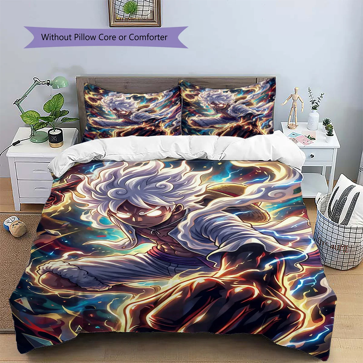Luffy Patterned Pillowcase & Duvet Cover Set Bedroom Elegant Printed Bedding in Anime Theme Premium Gift Choice.-TING