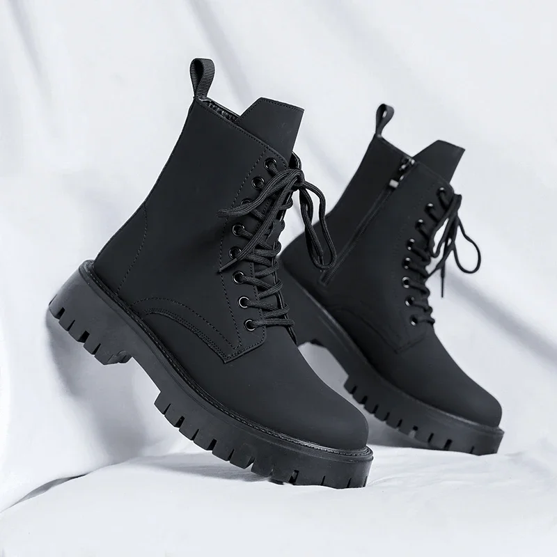 

BKQU 2024 Increase Platform Boots for Men Autumn Winter High Top Side Boots Men Fashion Casual Shoes