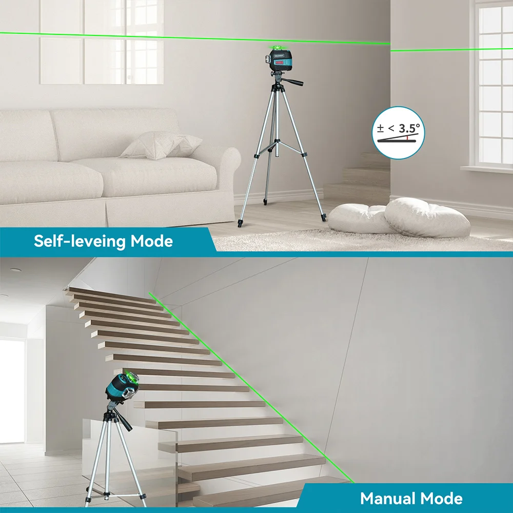 Mileseey 3D 12 Lines Green Laser Level,3*360 Horizontal Vertical Cross,Auto Self-Leveling Manual Mode Rechargeable,For Deco