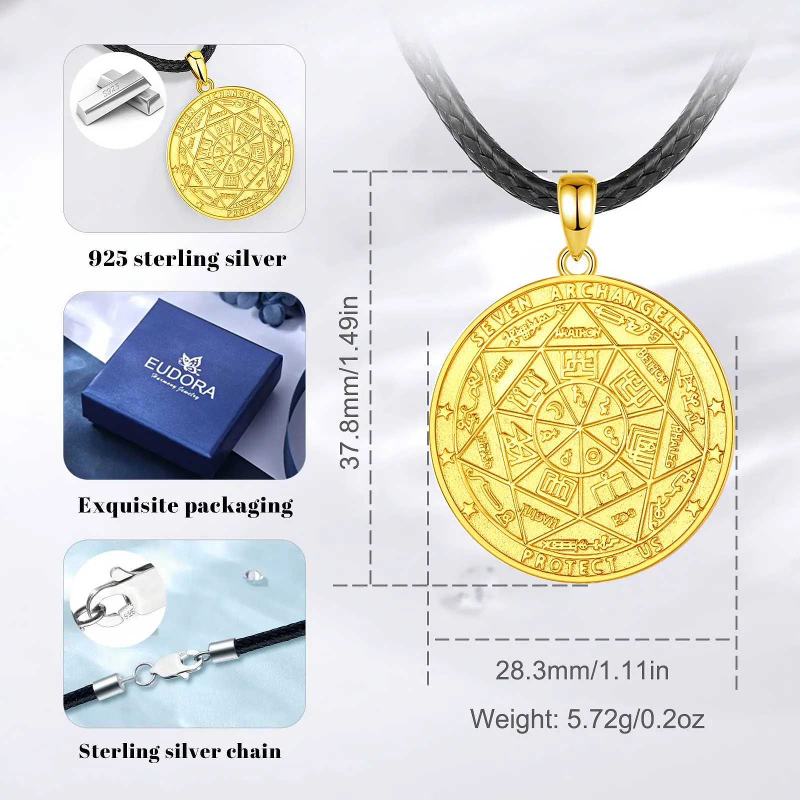 قلادة تميمة من سبعة ملائكة من يودورا ، فضة إسترليني ، ذهب عيار 18 قيراطًا ، استدعاء روني ، دلاية دائرة سحرية ، مجوهرات دينية ، هدية رائعة #2