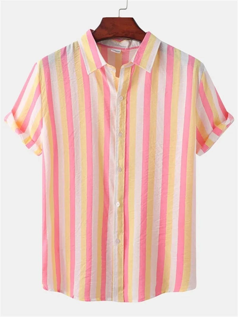 Chemise à manches courtes à rayures verticales pour hommes, chemise à revers boutonnée, chemise formelle couvertes, adaptée au quotidien décontracté ou aux vacances