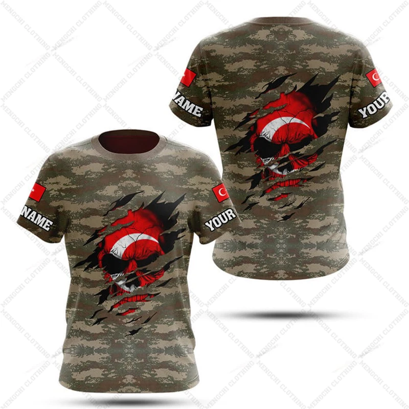 Turkey Camo Customize Skull Graphic T-shirts Summer Unisex Oversized Tees Casual Short Sleeve Tops Adults and Kids Sportswear