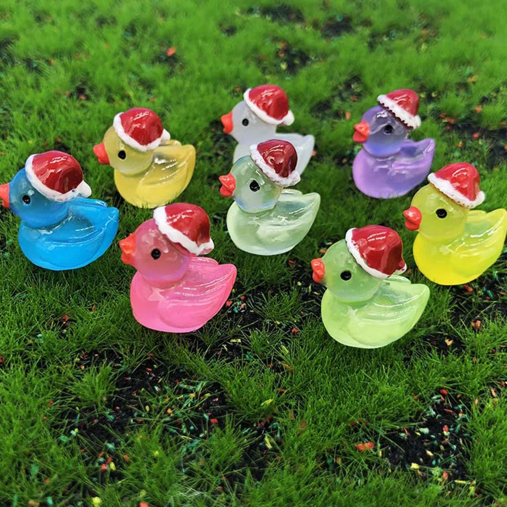 30pcs Mini Resin Ducks Glow in The Dark Animal Figurine Christmas Santa Hat Duck Ornament Micro Landscape Fairy Garden Decor