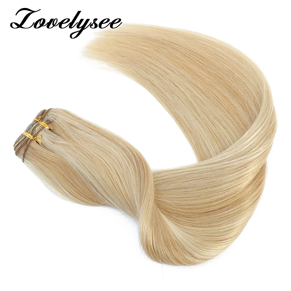 Gerade menschliches Haar Schuss verlängerungen Haar bündel Ombre blonde Farbe 50g nähen in seidigen natürlichen brasilia nischen Remy Haar Doppels chuss