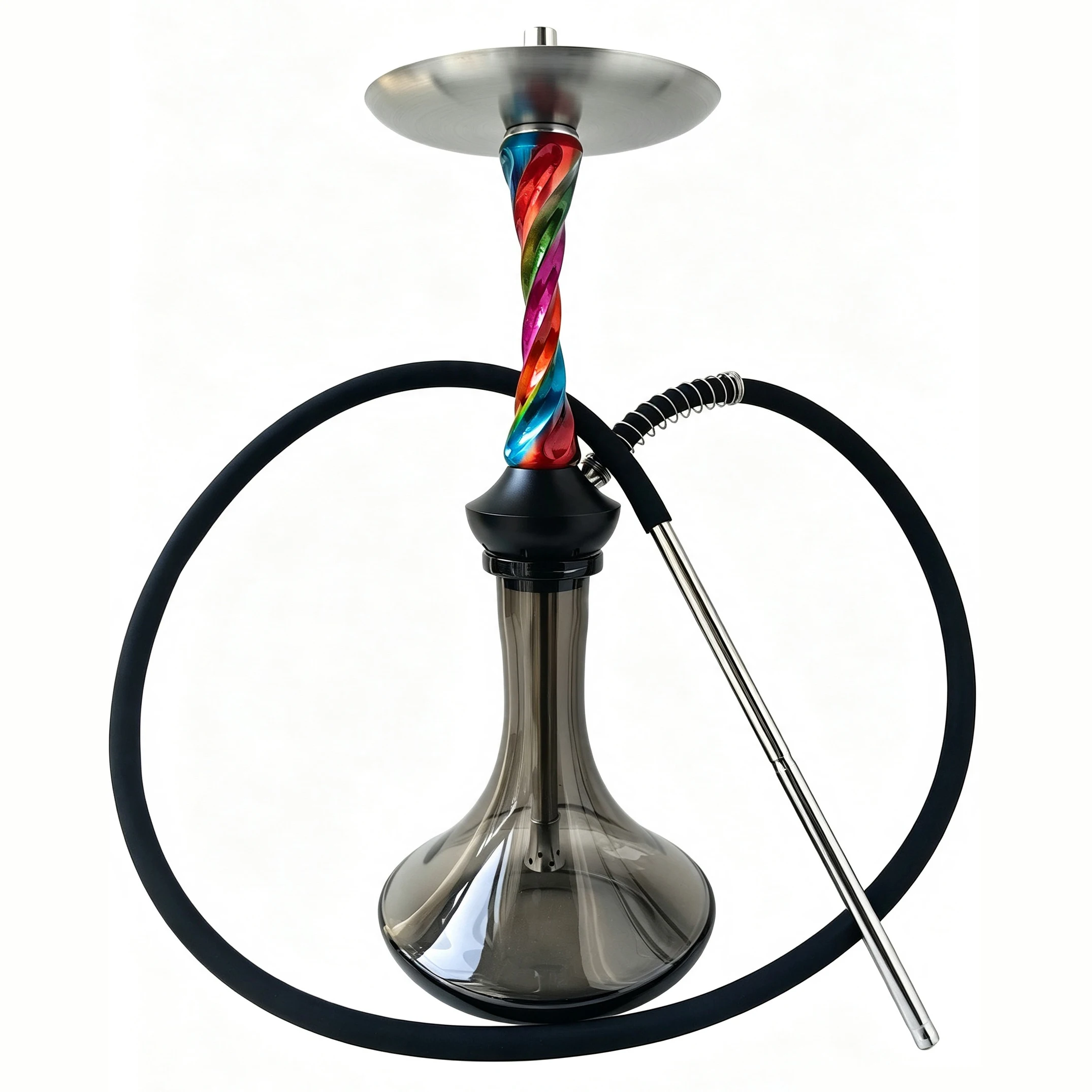Stainless Steel Colorful Rainbow Hookah Shisha Set with Glass Base Single Horse