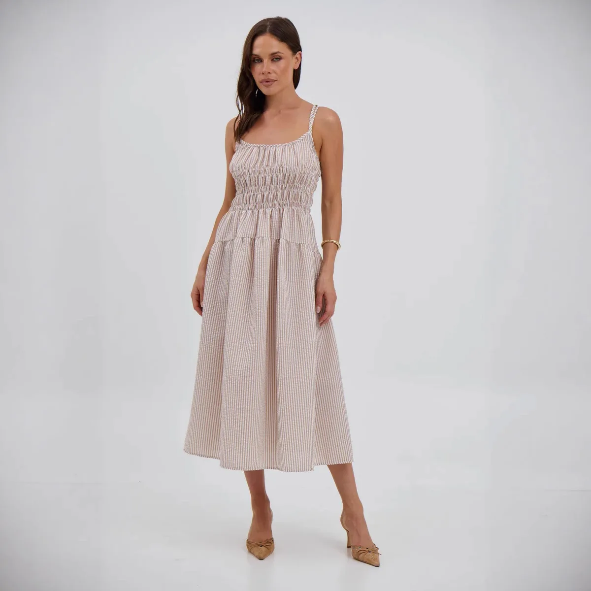 2026 Nieuwe zomer sexy Pure Desire damesjurk met gestreepte riem en taille