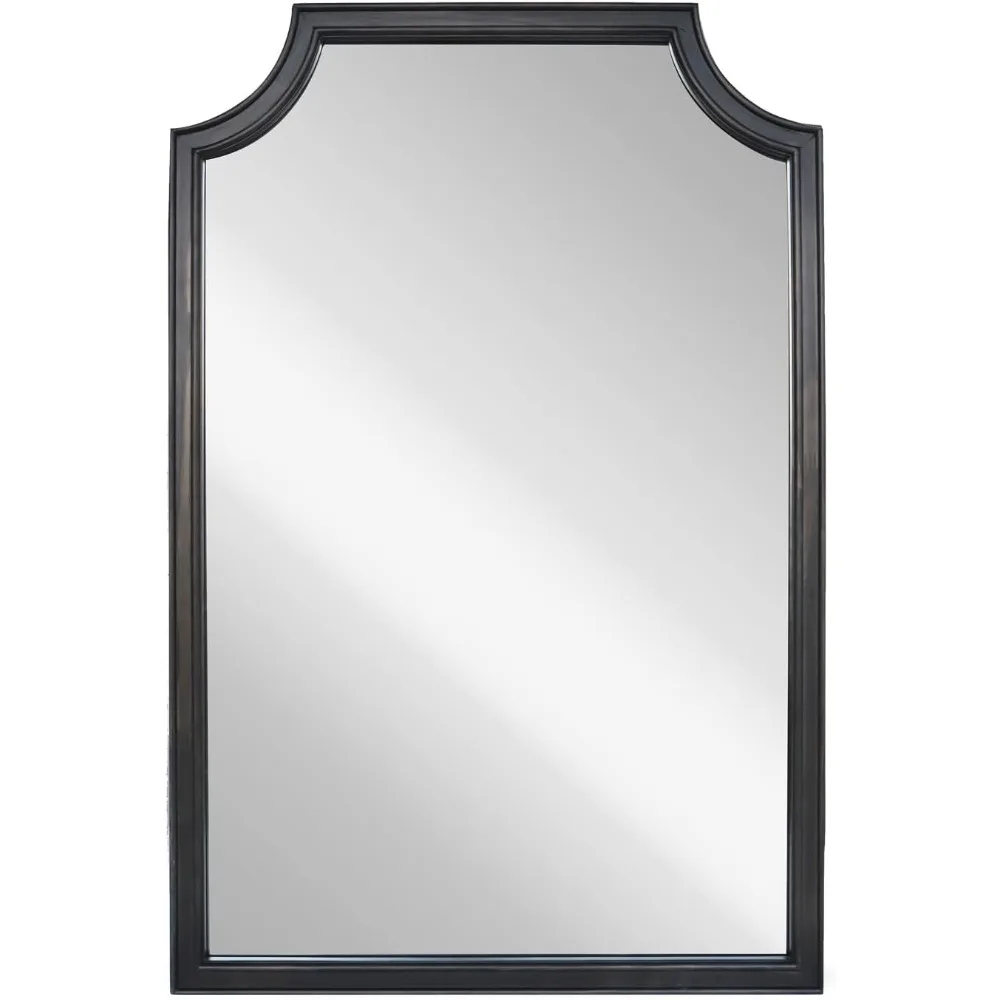 Arched Rectangle Scalloped Corners Wall Mirror with Wood Frame for Home Entryway, Living Room, Bedroom Decor