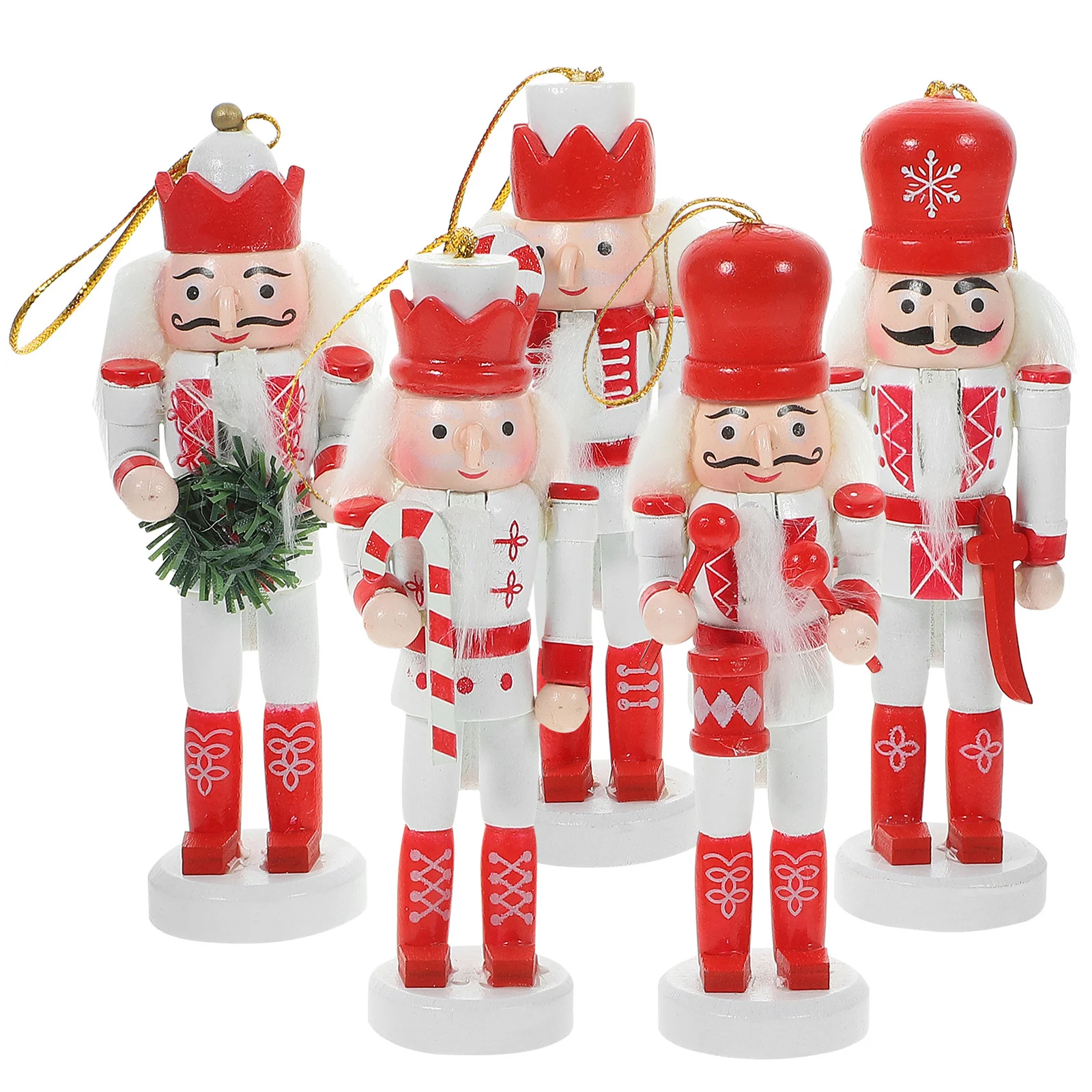 

5Pcs Hanging Nutcracker Wood Christmas Decoration Xmas Tree Nutcracker Craft Holiday Ornament Hanging Wood Nutcrackers