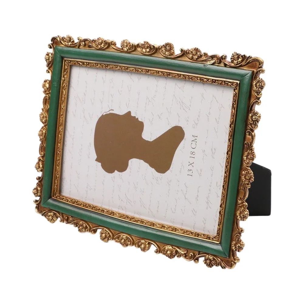 Resin Picture Frame Vintage Green and Gold for Office or For Home Desktop Wall Photo Display 8 2 by 10 2 Inches