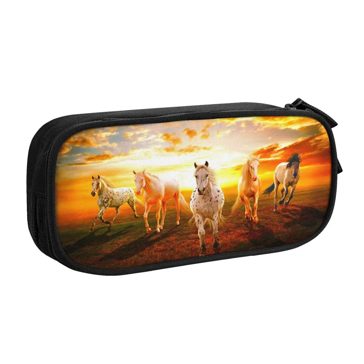 

Sunset Horse Running Pencil Case Galloping Animal Lovers Pen Box Bags Kids Large Storage School Supplies Gift Pencilcases