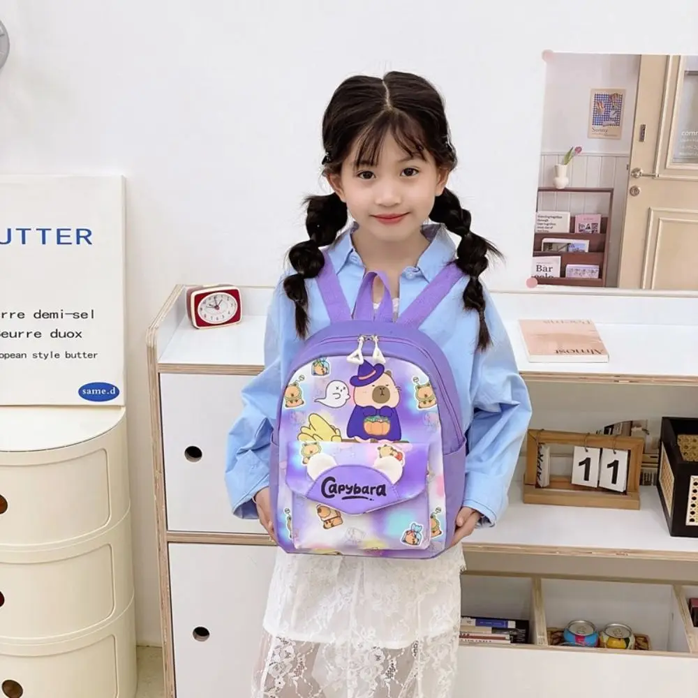 

Cartoon Large Capacity Capybara Backpack Nylon Ultra-light Cartoon Animal Schoolbag Wide Straps Kids Book Bag Students