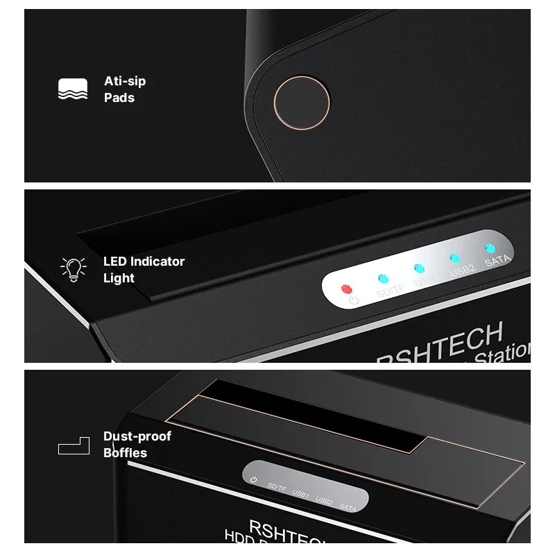 RSHTECH Estación de Acoplamiento para Discos Duros de Aluminio USB 3.0 para Discos Duros SATA HDD de 2,5 y 3,5 Pulgadas, con Tarjeta SD y TF, soporta Discos de 6 Gbps y 16 TB