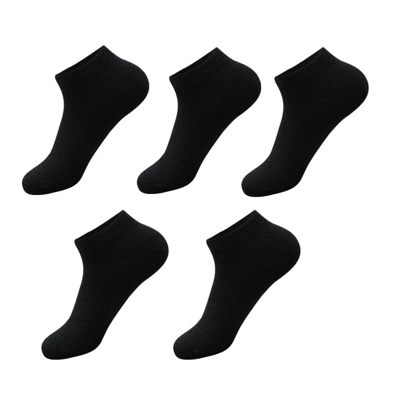 5 pares de calcetines para hombre y mujer Escote bajo Calcetines de barco de negocios transpirables Color sólido Cómodo tobillo casual Gris blanco Negro