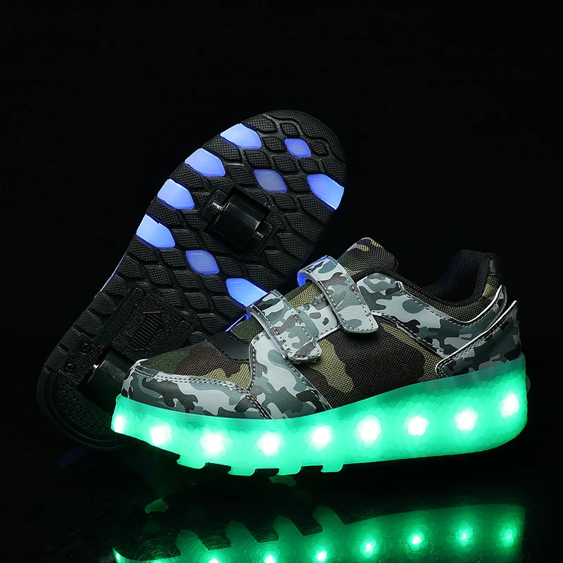 Children\'s Sports Shoes Luminous Fashion Breathable Mesh Shoes High-quality LED Training Roller Skating Shoes for Kids Sneakers