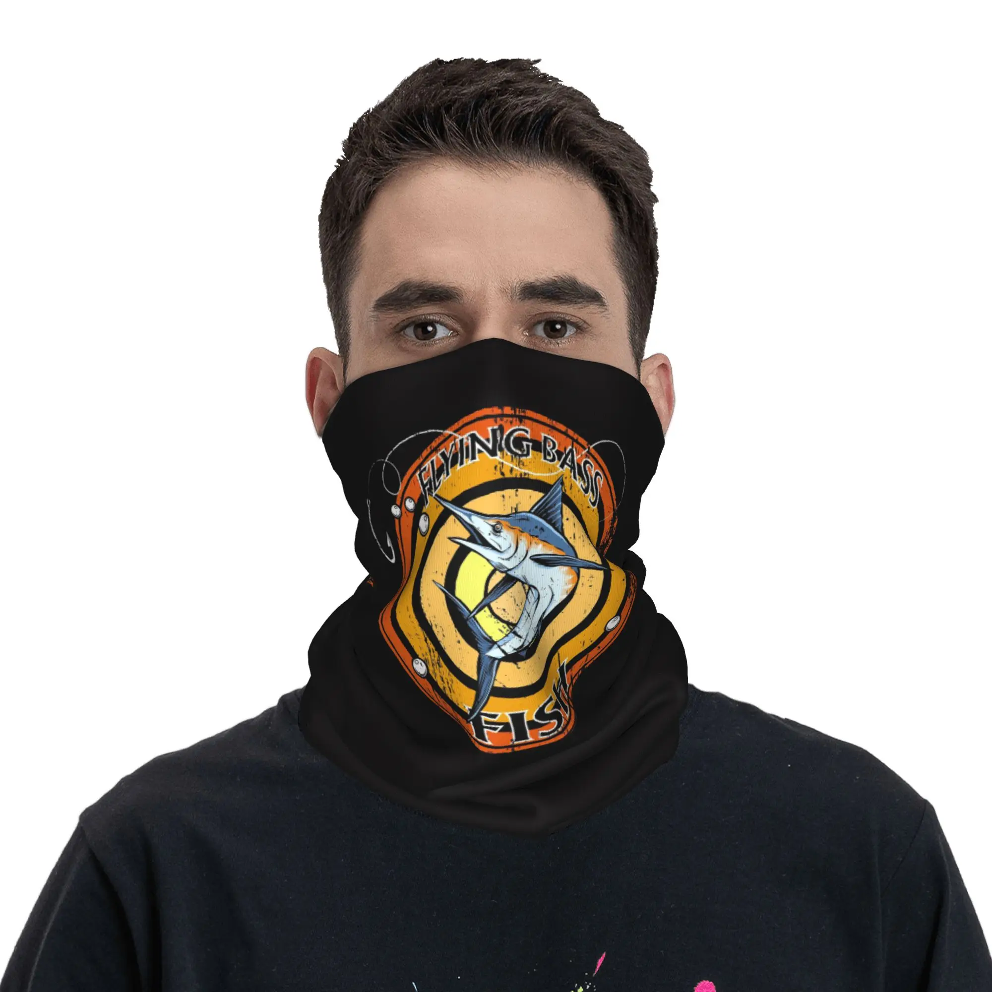 Flying Bass Fish Bandana Neck Cover Printed Mask Scarf Warm Balaclava Riding Unisex Adult