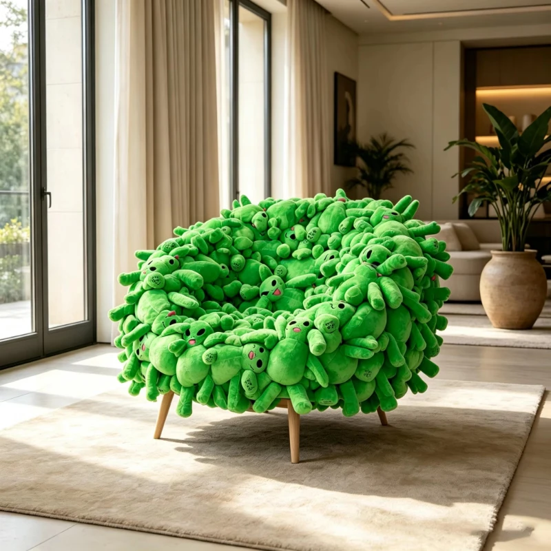 Green plush doll covered modern creative arts armchair solid wood legs designer showroom home decor furniture