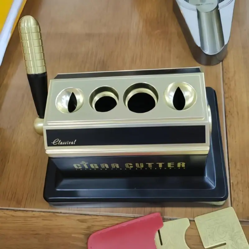 Four hole double-edged scissors, four hole V-shaped desktop cigar cutter, fashionable high-end wooden gift box