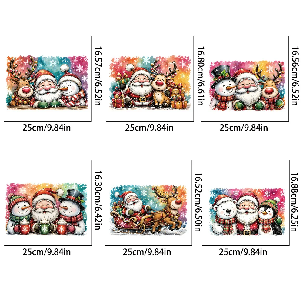 6Pcs Christmas HTV Iron-on Patches, Wash & Crack Resistant, Good Color Fastness, DIY Makeover for Clothes & Pillows