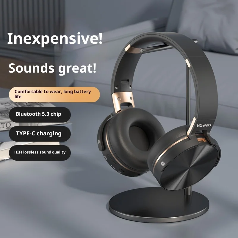 

Wireless Overhead Headphones Bluetooth 5.3 Hi-Fi Stereo Sound Leather Material Ultra Long Battery Life for Office Sports Gaming