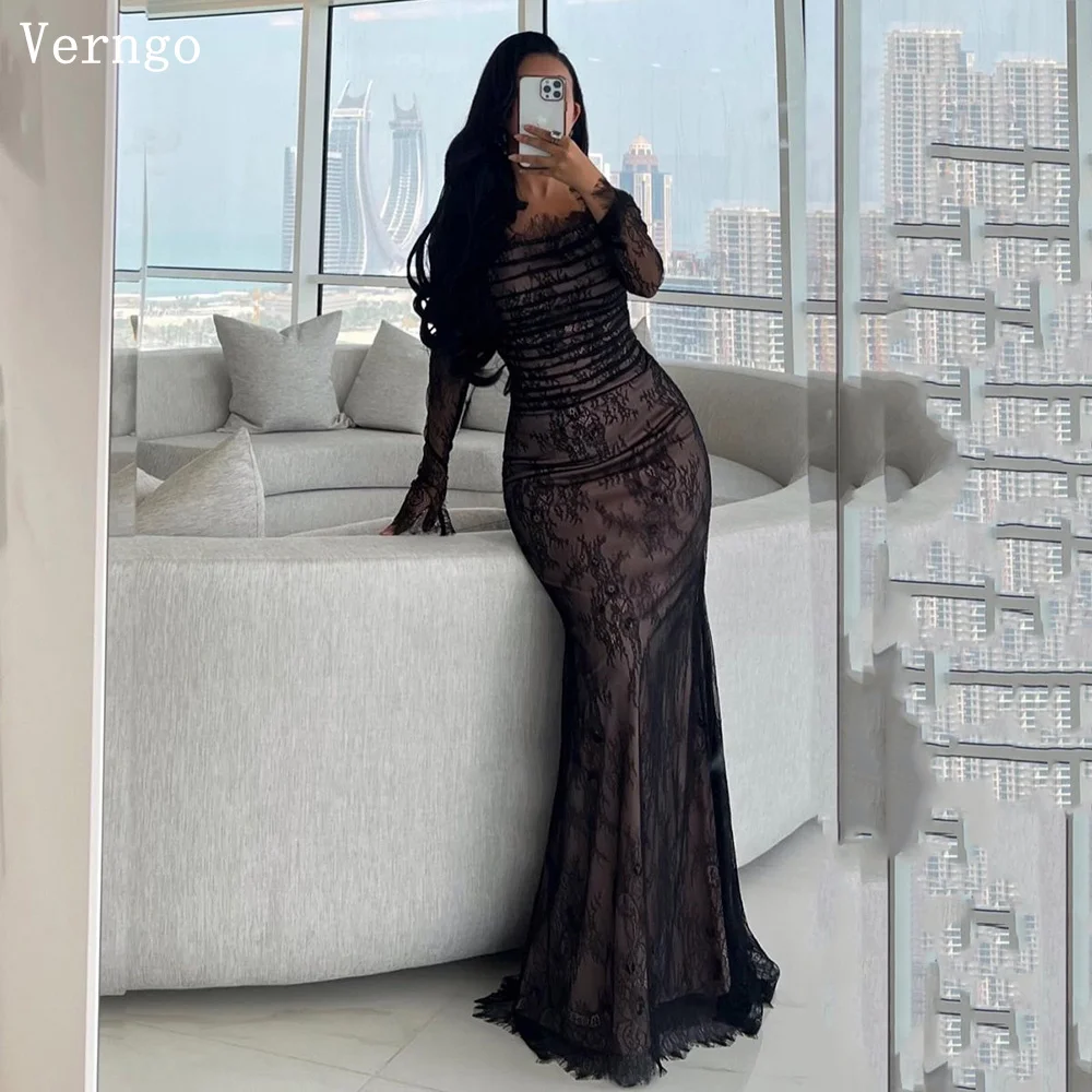 Verngo Black Lace Prom Gown Off The Shoulder Zipper Mermaid Evening Dress Women Elegant Prom Dress Birhday Party Dresses