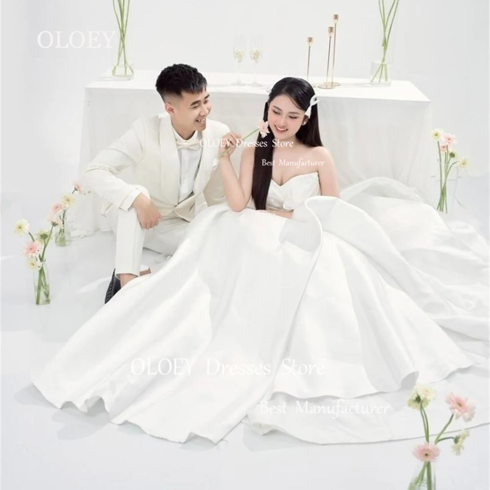 

OLOEY Elegant Ivory A Line Wedding Dress Korea Photoshoot Silky Taffeta Sleeveless Bridal Gown Floor Length Sweetheart Custom