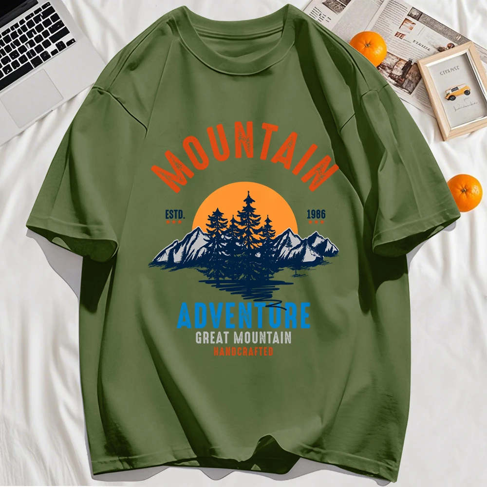 Abenteuer Great Mountain Print Herren T-Shirts Mode Sommer Lose Kurzarm Oansatz Baumwolle T Shirts Hip Hop Casual Streetwear