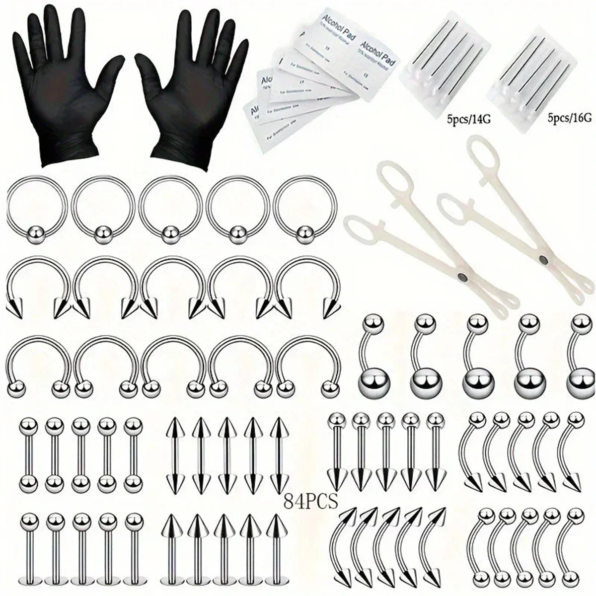 24/42/84Pcs Sterile Ear Piercing Kit,Cartilage  Helix Piercing Gun No Pain Tool Machine Set Stud Jewelry