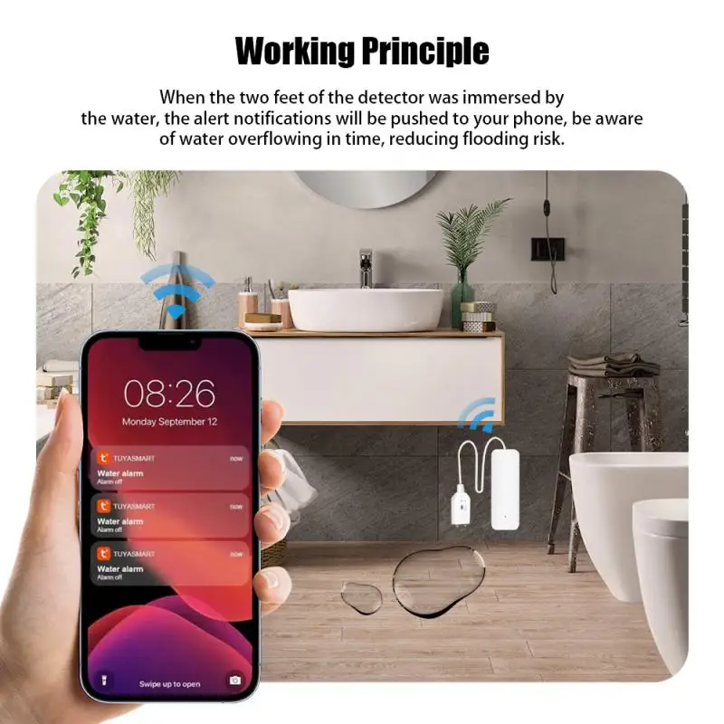 WiFi Tuya Water Leakage Alarm Smart Home Security Alarm System APP Remote Monitoring Leak Detector Sensor Flood Overflow Alert