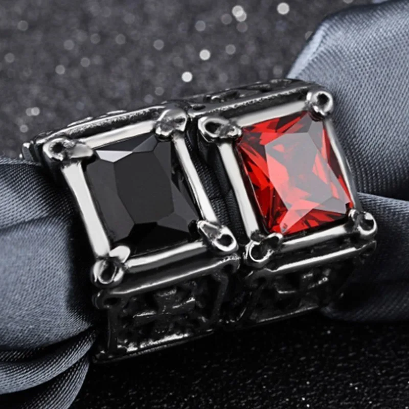 1pcs Hot Selling Multi Size Vintage men's Fashionable Commuter And Personalized Inlaid Ruby Cross Ring Trendy hip-hop Ring