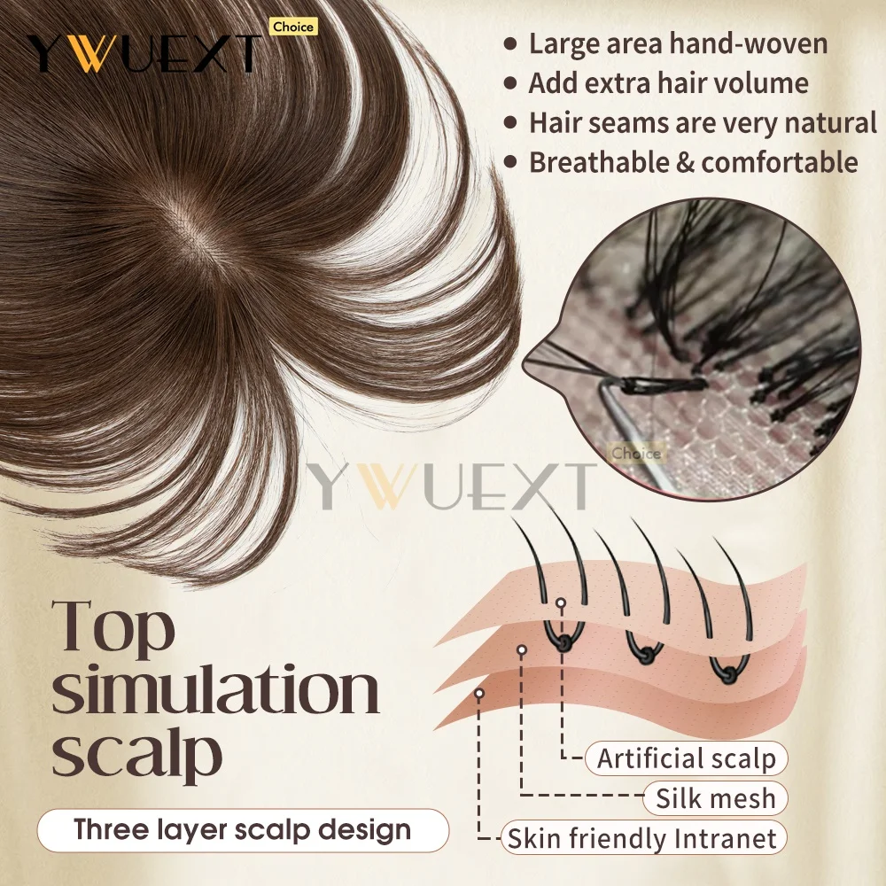Real Human Hair Toppers Seamless Straight Hair Pieces 7x11cm Base Net Natural Scalp Top to Hide Bald or White Hair for Women