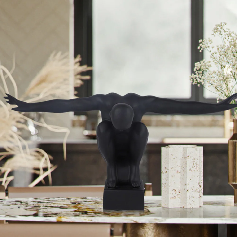 

Nordic Style Resin Sculpture Statue Black Winged Man nament Home Decor Office Decoration Living Room Porch Study