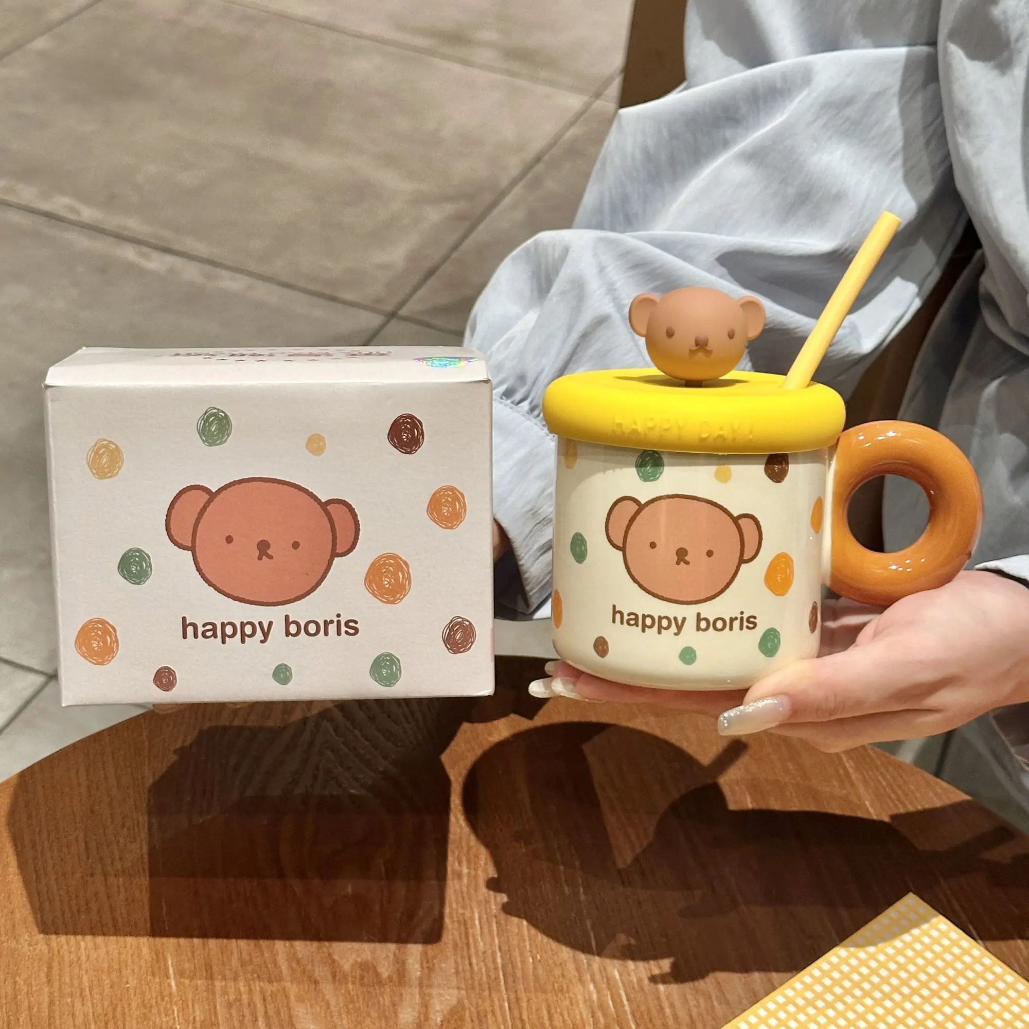 Kawaii Miffy Cute Ceramic Mug with Lid Straw High Aesthetic Couple Water Cup for Dorm Office Daily Home Accessory Cartoon Lovely