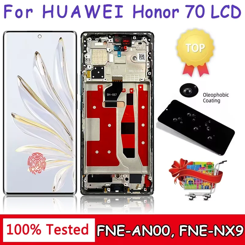 

6.67" New For Huawei Honor 70 LCD FNE-AN00 Display With Frame Screen Touch Panel Digitizer For Honor70 FNE-NX9 Display