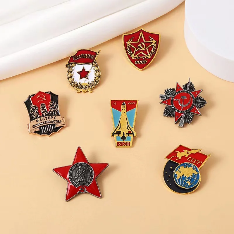 Pin Club |  Red Star Flag Brooches Cold War Custom Metal Lapel Badges Historical Memory Soviet Union Backpack Accessories Gifts