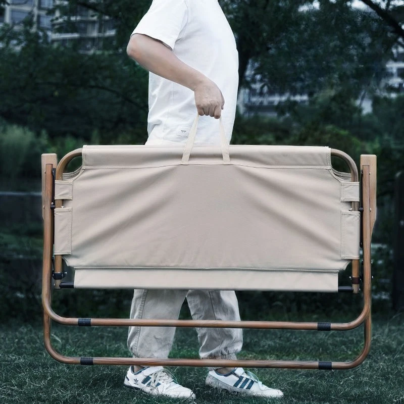 2인용 접이식 나무 무늬 캠핑 의자, 휴대용 다기능 알루미늄 합금 야외 캠핑 레저 의자